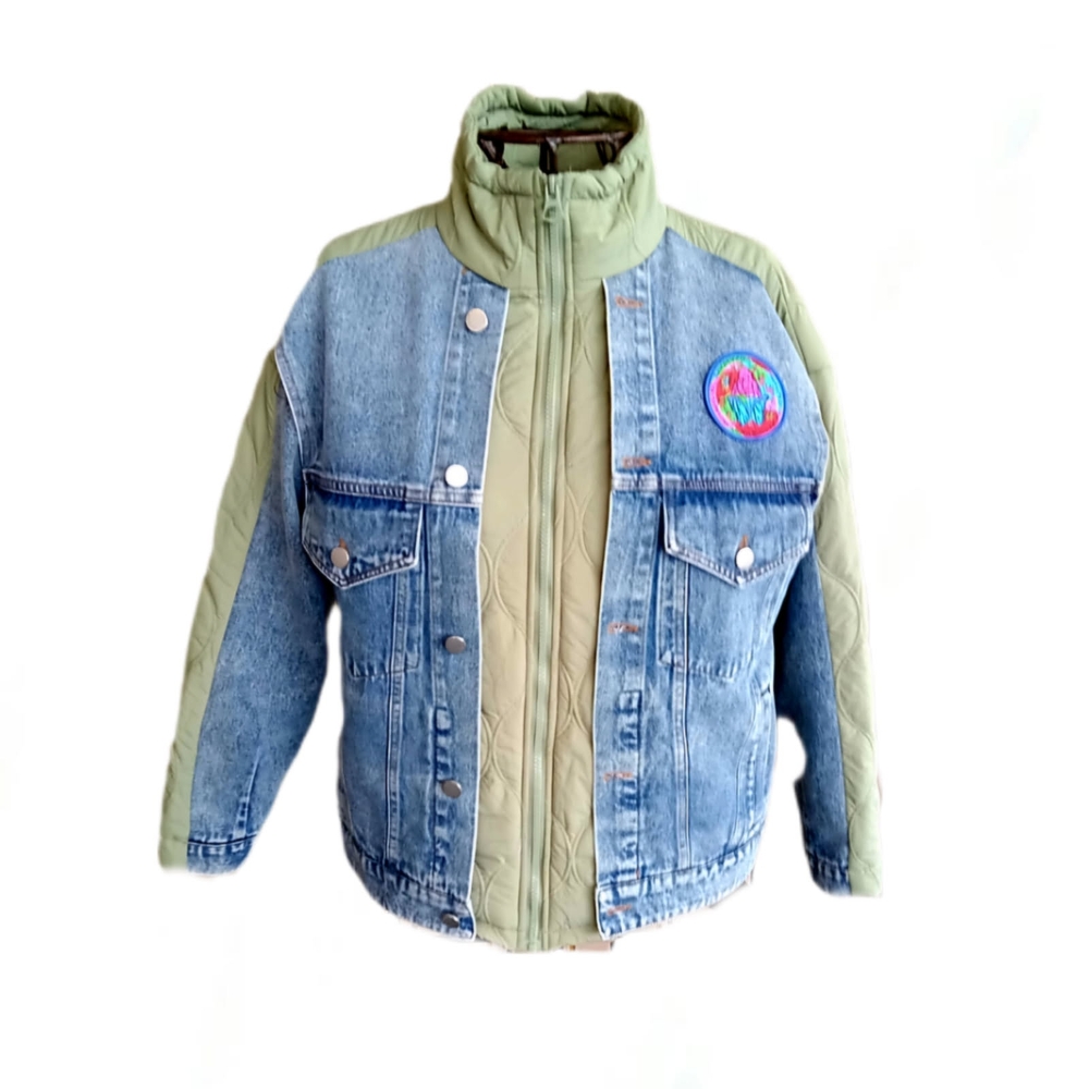 Blue and Green Jean Jacket with Sherpa Lining - Picture 2 of 4